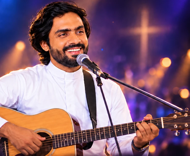 Fr. Arockia Ramesh with his guitar